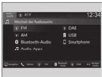 Wechsel der Audioquelle FM DAE AM USB Bluetooth-Audio Smartphone Audio Apps