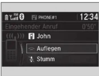 RM PHONE#1 12:34 Eingehender Anruf 0'50" (( ) ) John ~ Auflegen Stumm