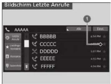 Bildschirm Letzte Anrufe AAAAA Alle First 1 BBBBB CCCCC DDDDD EEEE FFFFF 6:14 PM 5:57 PM 4:13 PM 4:14 PM