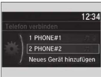 12:34 Telefon verbinden 1 PHONE#1 2 PHONE#2 Neues Gerät hinzufügen