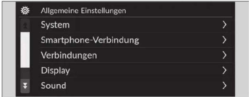 Allgemeine Einstellungen System > Smartphone-Verbindung > Verbindungen > Display > Sound >