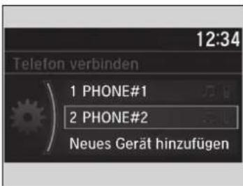 12:34 Telefon verbinden 1 PHONE#1 2 PHONE#2 Neues Gerät hinzufügen