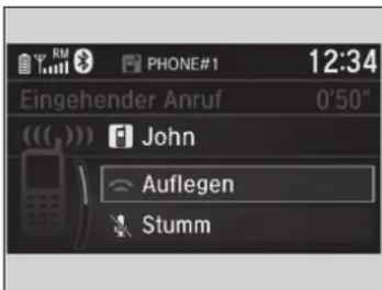 RM PHONE#1 12:34 Eingehender Anruf 0'50" ( ) ( ) ( ) F John Auflegen Stumm