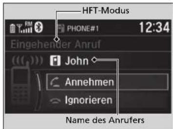 HFT-Modus PHONE#1 12:34 Eingehender Anruf John Annehmen Ignorieren Name des Anrufers
