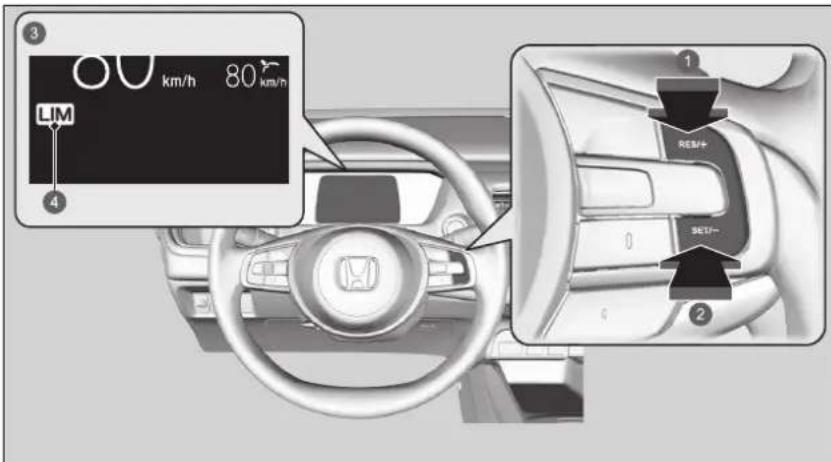 3 00 km/h 80 km/h LIM 4 1 RES+ SET- 2