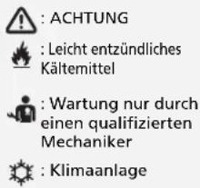 ACHTUNG Leicht entzündliches Kältemittel Wartung nur durch einen qualifizierten Mechaniker Klimaanlage