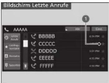 Bildschirm Letzte Anrufe AAAAA BBBBB CCCCC DDDDD EEEE FFFFF 0:14 PM 0:51 PM 4:15 PM 4:18 PM
