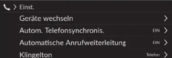> Einst. Geräte wechseln > Autom. Telefonsynchronis. EIN > Automatische Anrufweiterleitung EIN > Klingelton Telefon >