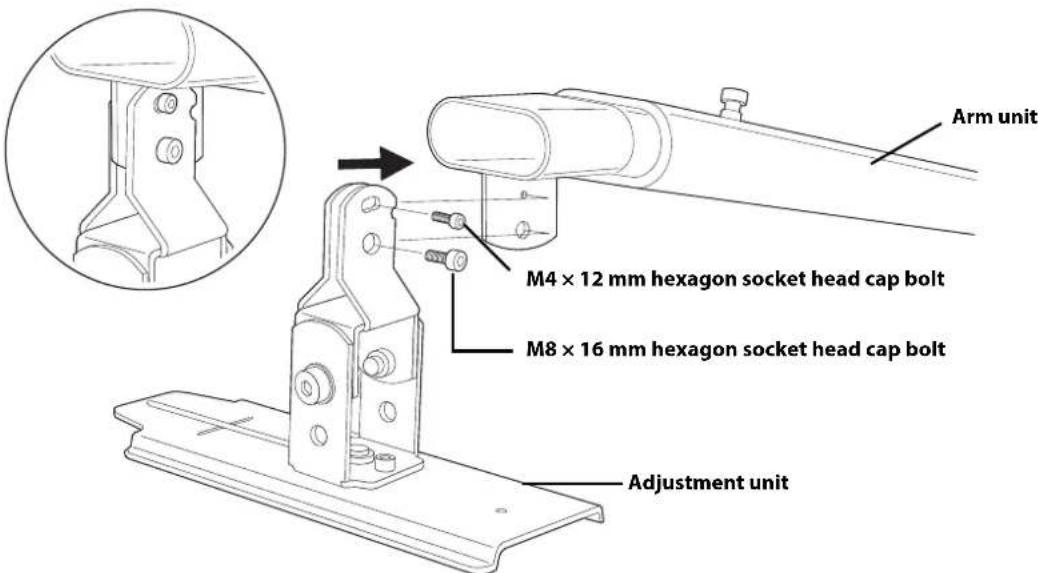 Arm unit M4 × 12 mm hexagon socket head cap bolt M8 × 16 mm hexagon socket head cap bolt Adjustment unit