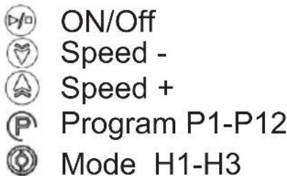 ON/Off Speed - Speed + Program P1-P12 Mode H1-H3