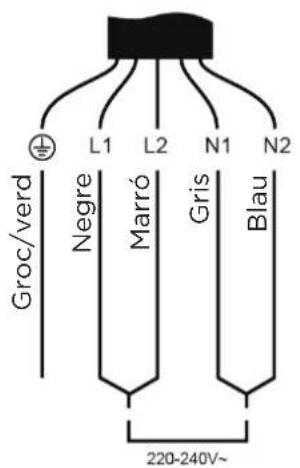 Groc/verd Negre Marró Gris Blau L1 L2 N1 N2 220-240V~
