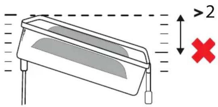 Diagram showing a device with shaded interior and directional arrows, including a red X symbol indicating measurement or error.