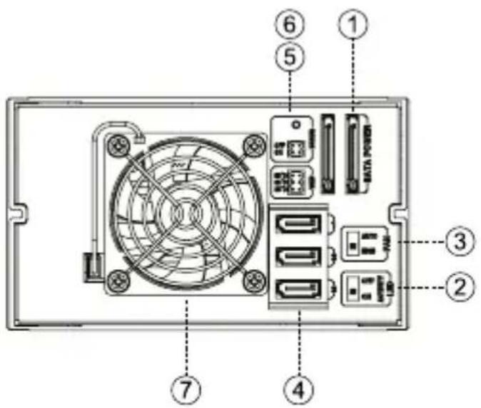 Diagram of an internal computer drive rear panel with labeled components including CPU, memory, and fan.