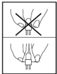 Diagram showing two hand positions with crossed-out symbols, likely illustrating a medical or mechanical procedure.