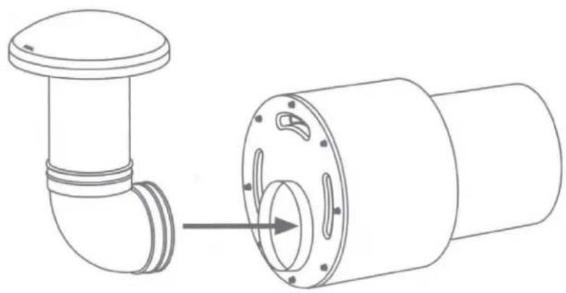 Technical line drawing of a pipe fitting with a side view showing internal components (no text or symbols)