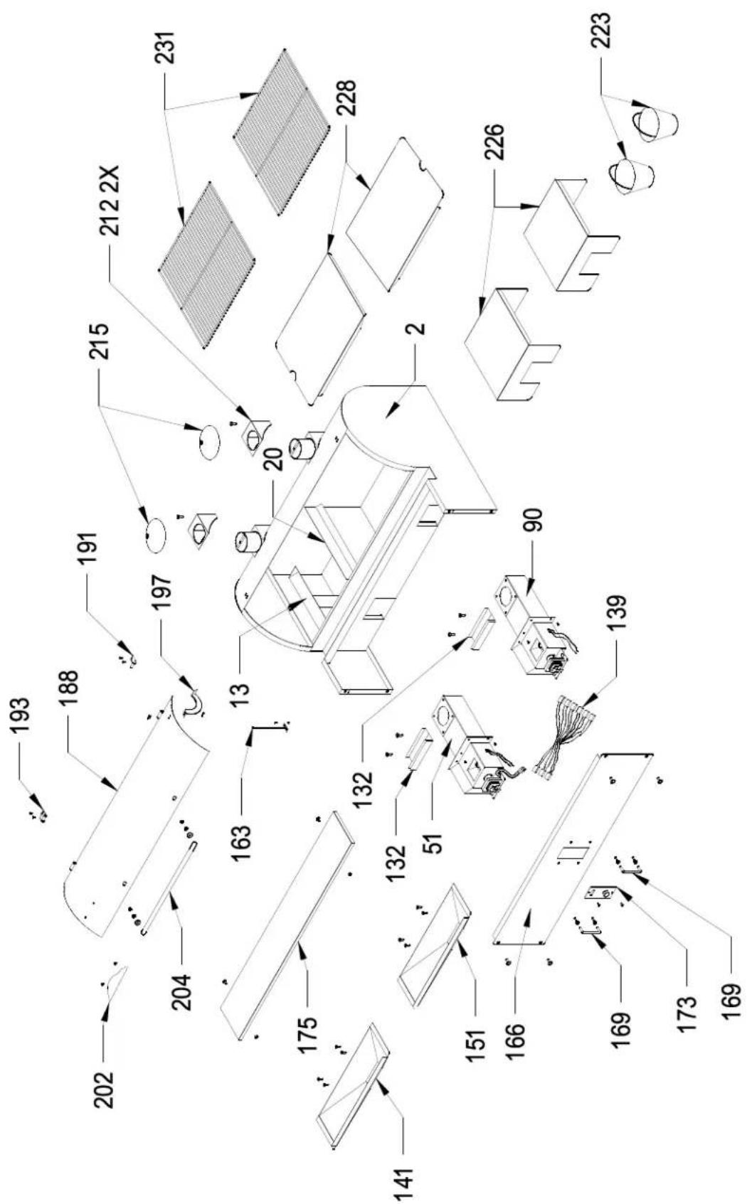 Exploded view diagram of a solar panel assembly with numbered components and labeled parts