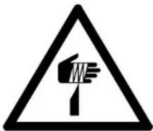 Warning sign depicting hand gesture inside a triangle, indicating caution or hazard