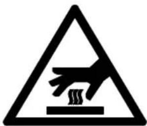 Warning sign depicting a hand pressing down on a surface with a wavy line symbol below