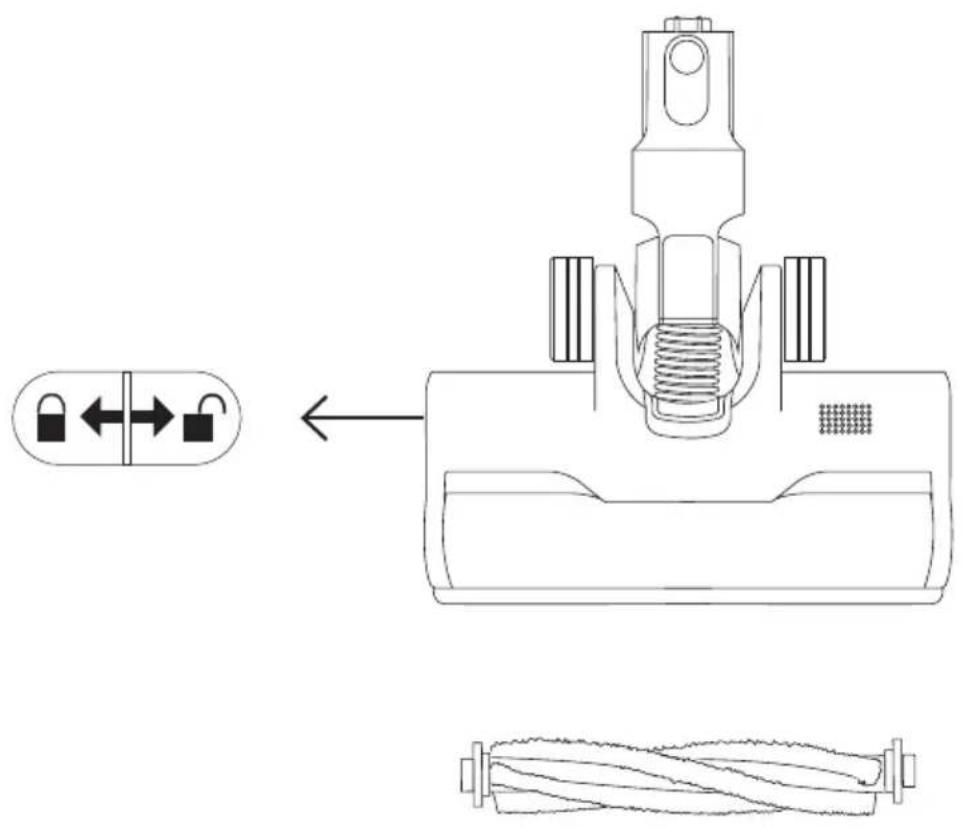 Technical diagram showing a mechanical assembly with lock and screw components, including a close-up of the lock mechanism.