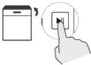 Diagram showing a device icon and a hand pressing a button with a play button, indicating a press or navigation interface.