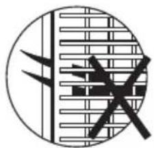 Symbolic image showing a circular background with diagonal lines and a crossed-out black X mark, possibly indicating a warning or rejection.