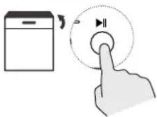 Diagram showing a device with a scroll icon and a finger pressing a button labeled 'II', indicating a press or function.