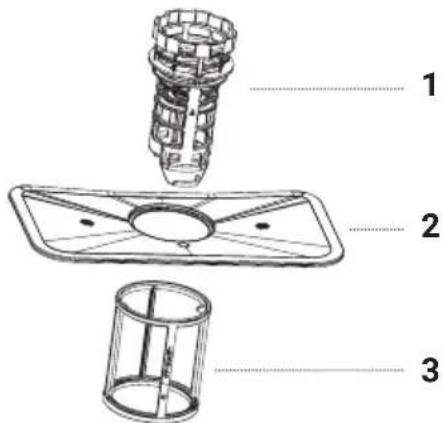 Technical diagram of a mechanical assembly with labeled parts 1, 2, and 3