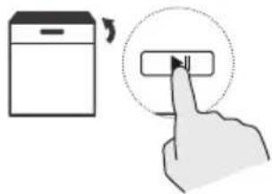 Diagram showing a device icon and a hand pressing a button, indicating a press or navigation instruction.