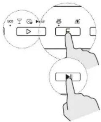 Diagram showing three-step interface with icons and labels: ECO, play button, and finger pointing to a button