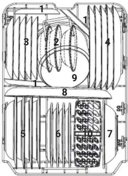 Technical diagram of a mechanical or electrical component with numbered parts for identification.
