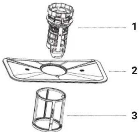 Technical diagram of a mechanical component with numbered parts labeled 1, 2, and 3
