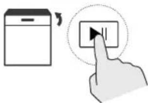 Diagram showing a device icon and a hand interacting with a button, indicating a touch or press function.