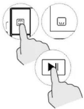 Diagram showing two finger pressing buttons with icons and directional arrows, illustrating a digital interface control or press operation.