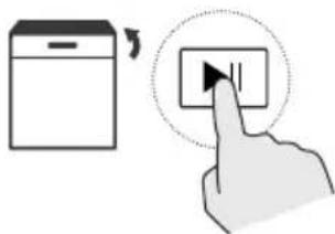 Diagram showing a device icon and a hand interacting with a button, indicating a touch function or interaction.