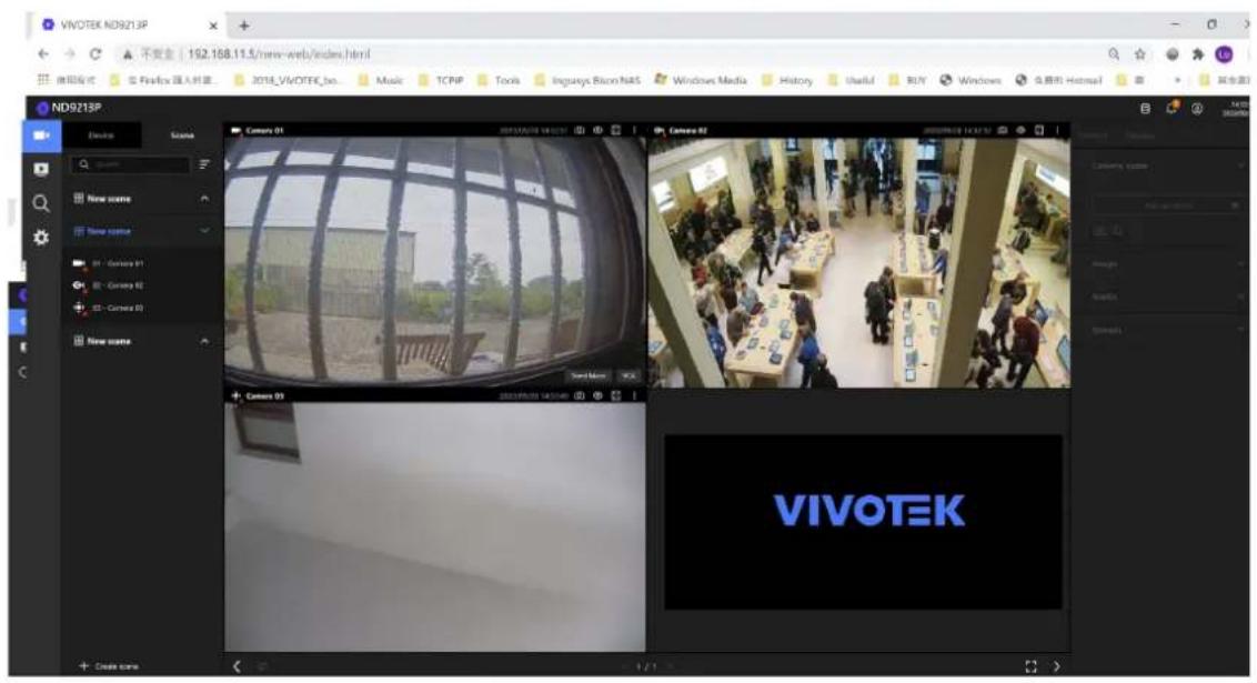 VIVOTEK ND9213P 不安全 | 192.168.11.5/new-web/index.html 使用程序: 仅 FireFox 国入材质 2018_VIVOTEK_bo- Music TCP/IP Tools Insgears Blom NAS Windows Media History Useful RLY Windows 全相机 Historic ND9213P Device Scene Camera 01 2018/VIVOTEK HD/2017 Camera 02 2018/VIVOTEK HD/2017 Camera 03 VIVOTEK