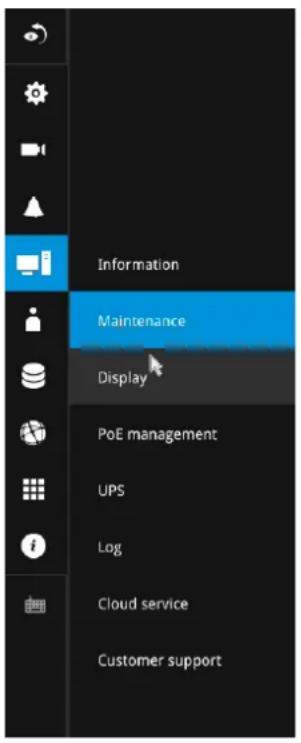 Information Maintenance Display PoE management UPS Log Cloud service Customer support