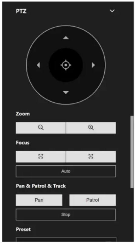 PTZ Zoom Focus Auto Pan & Patrol & Track Pan Patrol Stop Preset