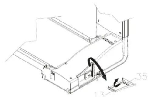 Technical diagram showing a mechanical assembly with numbered components and directional arrows indicating motion or force.