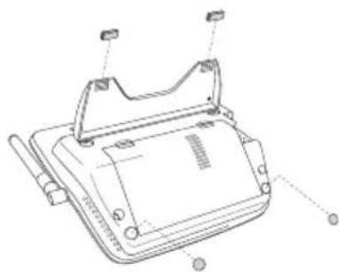 Technical line drawing of a mechanical device with mounting brackets and labeled components (no text or symbols)