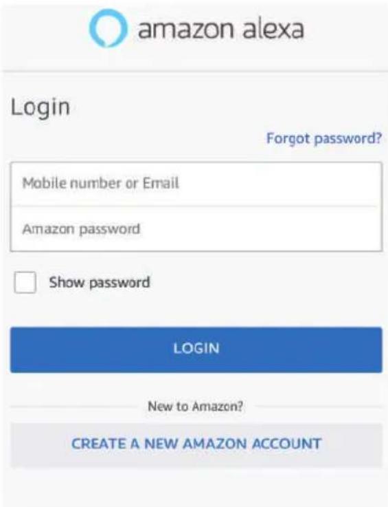 amazon alexa Login Forgot password? Mobile number or Email Amazon password Show password LOGIN New to Amazon? CREATE A NEW AMAZON ACCOUNT