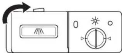 Diagram of a refrigerator control panel with indicator lights and a scroll, showing airflow direction and status indicators.