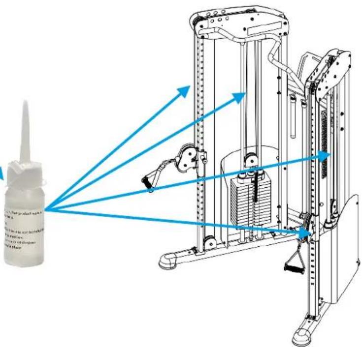 Diagram of a mechanical device with blue light beams projecting onto a bottle, accompanied by descriptive text in English.