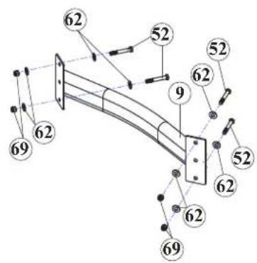 Technical diagram of a mechanical component with numbered parts and connection points