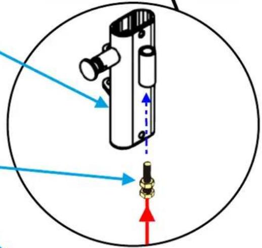 Diagram showing a device with directional arrows and labeled components, likely illustrating a mechanical or electrical component assembly.