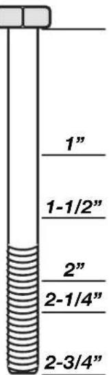 1" 1-1/2" 2" 2-1/4" 2-3/4"