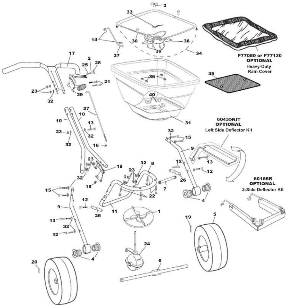 F77080 or F77130 OPTIONAL Heavy-Duty Rain Cover 60435KIT OPTIONAL Left Side Deflector Kit 60166R OPTIONAL 3-Side Deflector Kit