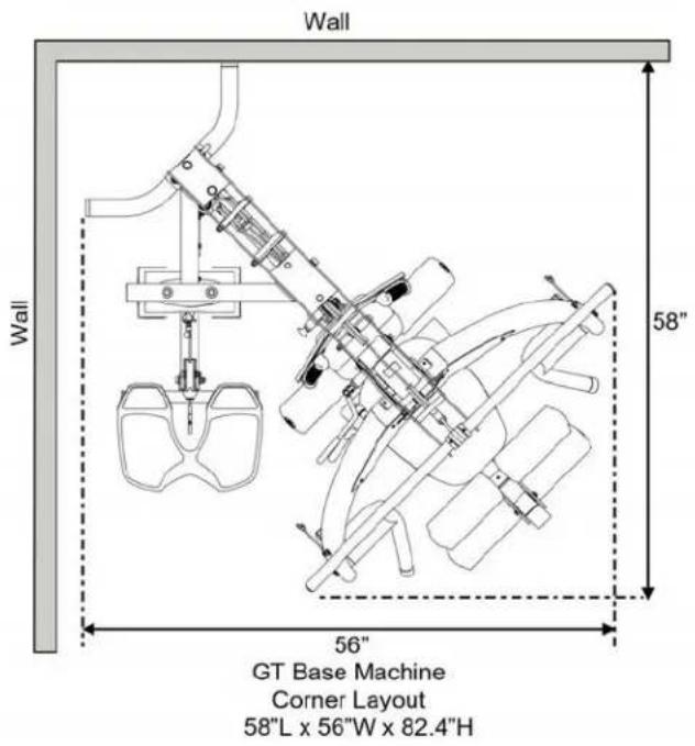 Wall Wall 58" 56" GT Base Machine Corner Layout 58"L x 56"W x 82.4"H