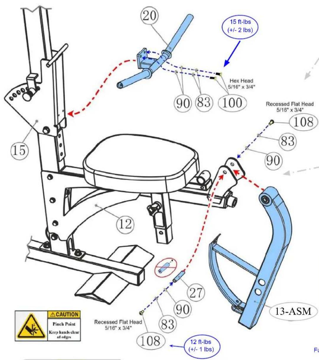 15 ft-lbs (+/- 2 lbs) Hex Head 5/16" x 3/4" Recessed Flat Head 5/16" x 3/4" 108 83 90 100 15 12 27 90 83 108 12 ft-lbs (+/- 1 lbs) 13-ASM CAUTION Pinch Point Keep hands clear of edges