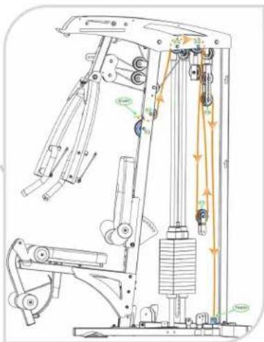Technical diagram of a mechanical lifting device with labeled components and directional arrows indicating motion or force vectors.