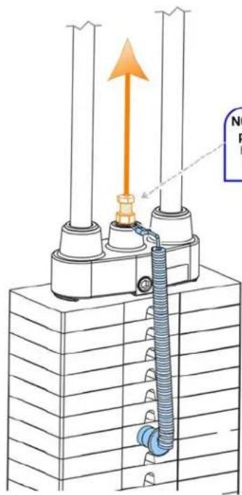 Technical diagram showing a mechanical assembly with labeled components and an upward arrow indicating motion or force.